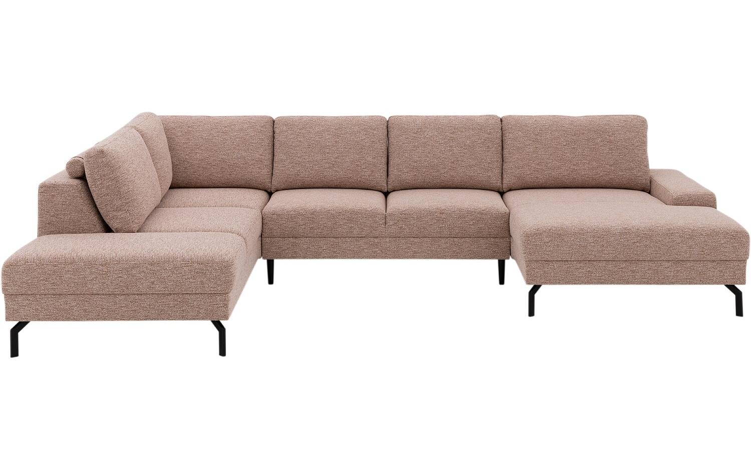 Goossens Bank Valdena roze, stof, 3-zits, met ligelement links met chaise longue rechts - 8718823324334